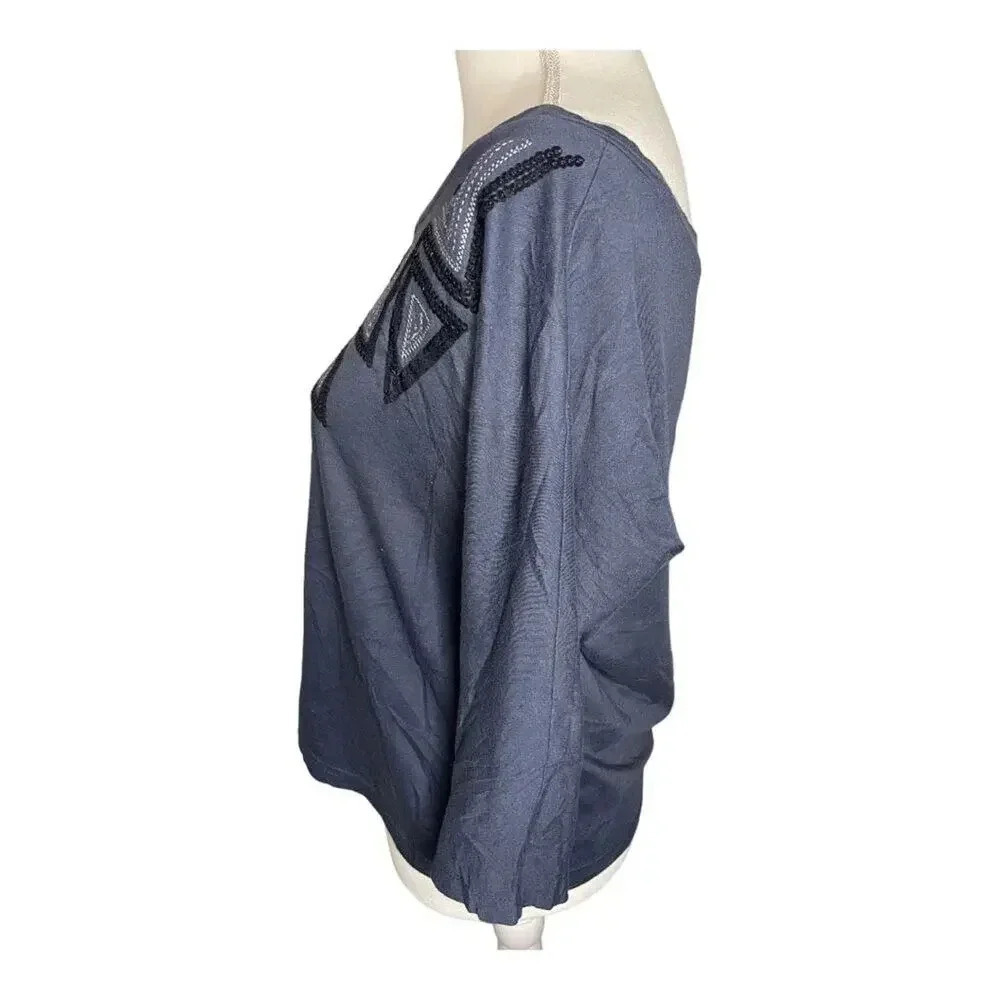 Gap Women’s Large‎ Blue Crop Blouse With Geometric Shapes Aztec - Picture 2 of 4